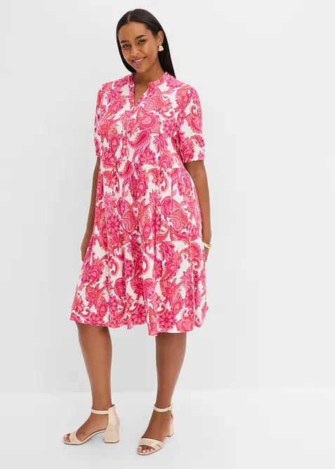 Tunika-Kleid aus softem Viskose-Mix in pink von vorne (Totalaufnahme) - bonprix