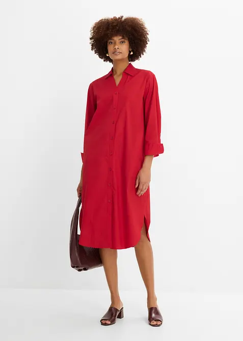 Hemdblusenkleid aus Baumwolle in rot im Look von vorne (Totalaufnahme) - bonprix