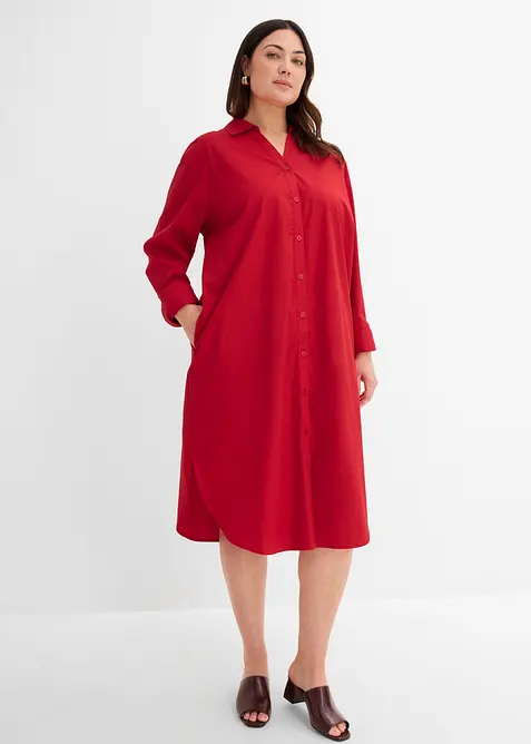 Hemdblusenkleid aus Baumwolle in rot von vorne (Totalaufnahme) - bonprix