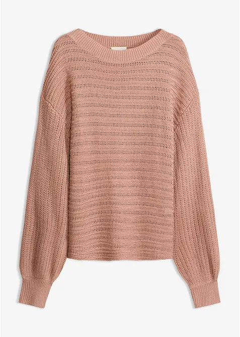 Oversize Lochstrick-Pullover in rosa von vorne - bonprix