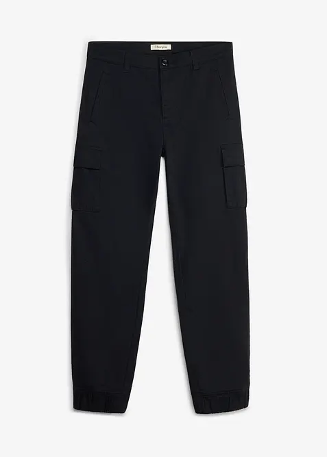 Regular Fit Stretch-Cargohose, Tapered in schwarz von vorne - bonprix