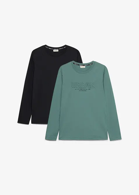 Langarmshirt mit 3D Print aus reiner Bio-Baumwolle (2er Pack) in schwarz von vorne - bonprix