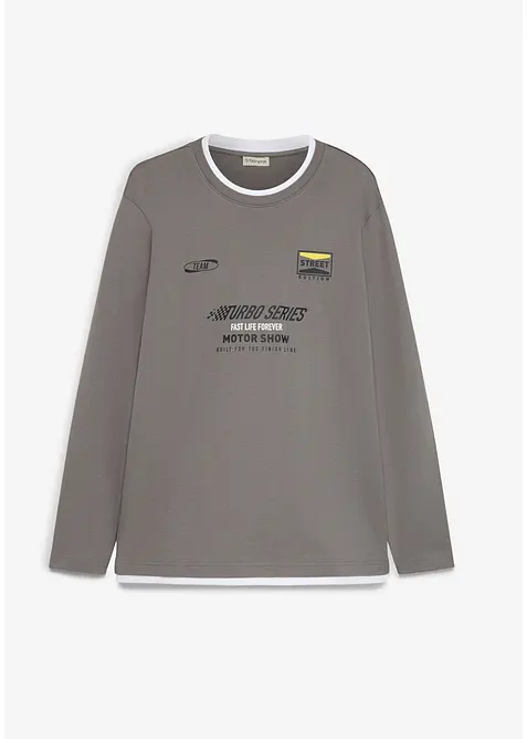 Langarmshirt in 2-in-1-Optik aus reiner Bio-Baumwolle in grau von vorne - bonprix