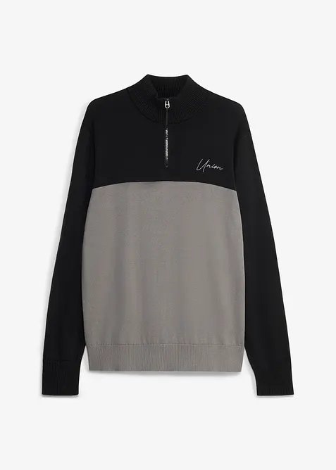 Troyer-Pullover in Regular Fit in schwarz von vorne - bonprix