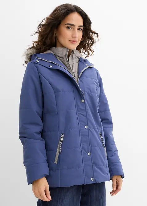 Winterjacke in 2-in1 Optik in blau von vorne (im Anschnitt) - bonprix