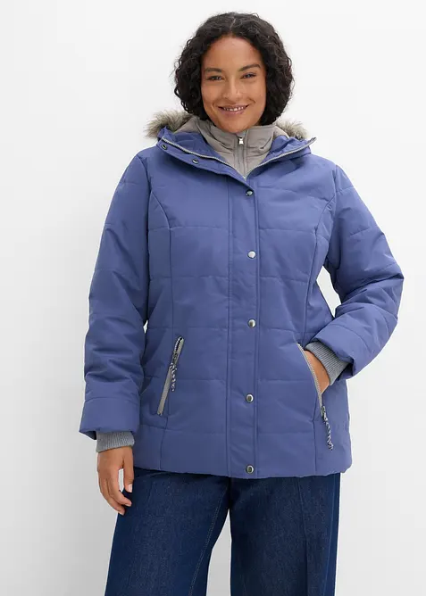 Winterjacke in 2-in1 Optik in blau von vorne (im Anschnitt) - bonprix