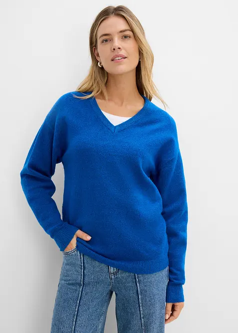 Oversize-Strick-Pullover in blau von vorne (im Anschnitt) - bonprix
