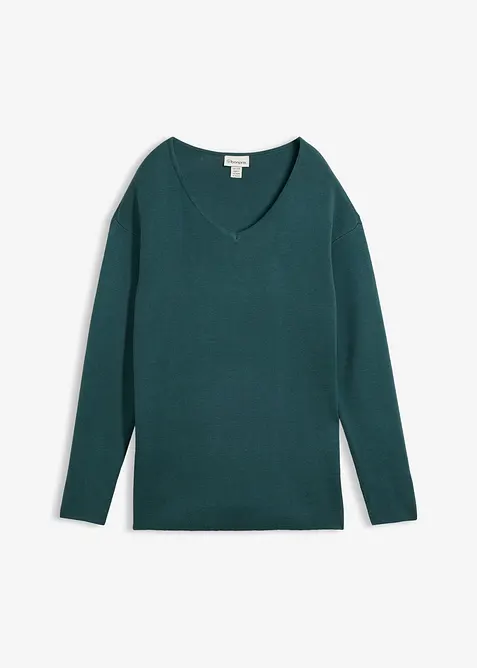 Milano Rib Pullover mit V-Ausschnitt in petrol von vorne - bonprix
