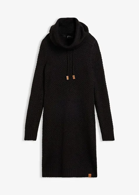 Strickkleid mit Schalkragen in schwarz von vorne - bonprix