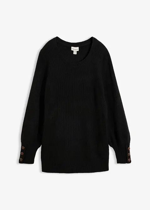 Longpullover mit Knöpfen in schwarz von vorne - bonprix