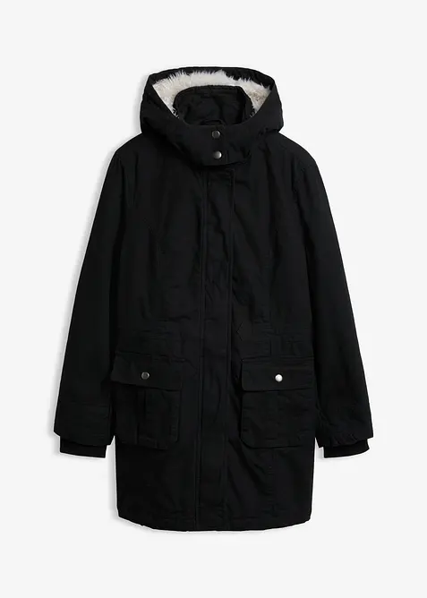 Wattierter Baumwoll-Parka in schwarz von vorne - bonprix