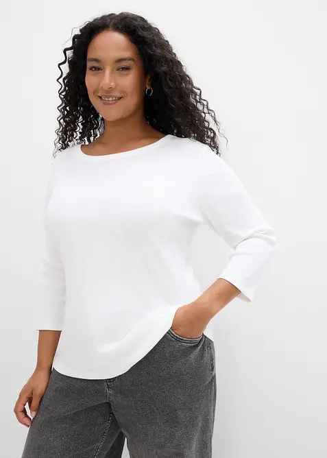 Rippshirt mit 3/4-Arm aus reiner Bio-Baumwolle (3er Pack) in schwarz von vorne (im Anschnitt) - bonprix