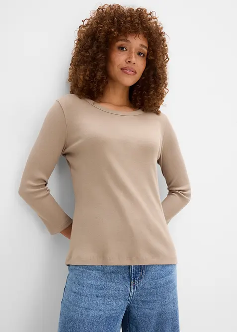 Rippshirt mit 3/4-Arm aus reiner Bio-Baumwolle  (3er Pack) in schwarz von vorne (im Anschnitt) - bonprix