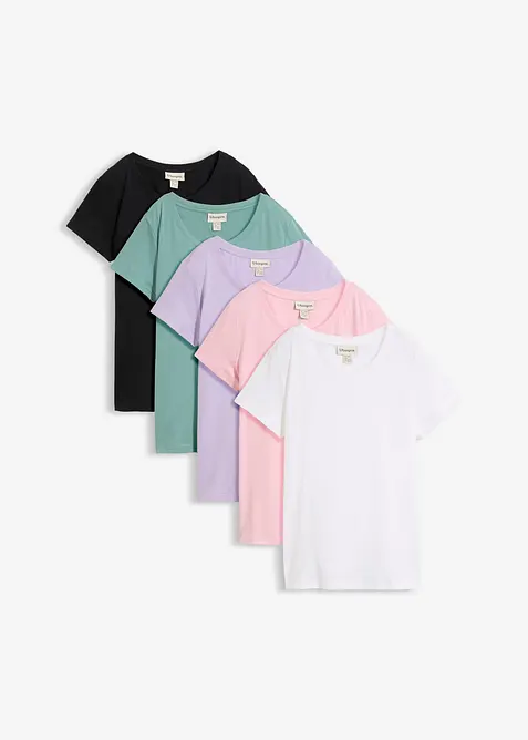 Rundhals-Shirt  (5erPack) in lila von vorne - bonprix