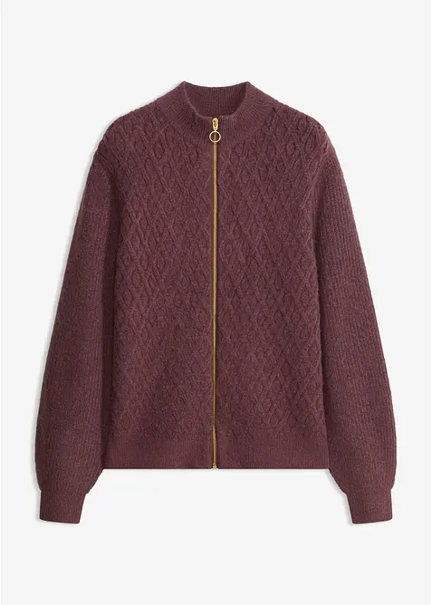 Strickjacke mit Zopfmuster in lila von vorne - bonprix