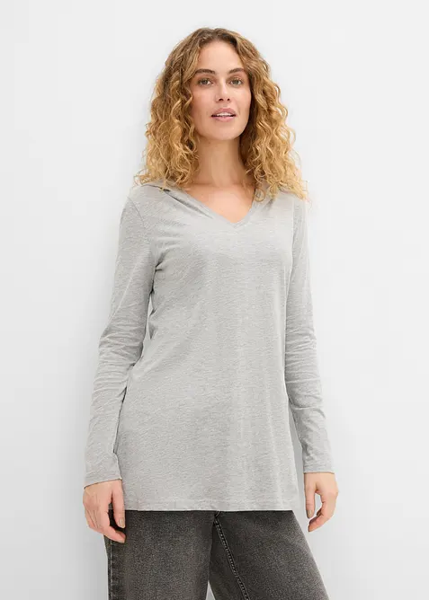 Longshirt mit Kapuze in grau von vorne (im Anschnitt) - bonprix