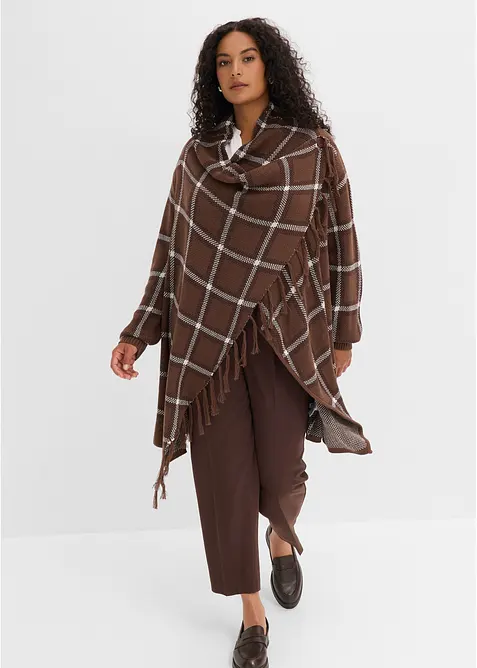 Longstrickjacke mit Fransen in braun von vorne (im Anschnitt) - bonprix