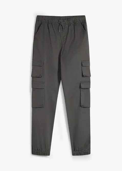 Regular Fit Stretch-Cargo-Schlupfhose mit praktischen Taschen in grau von vorne - bonprix