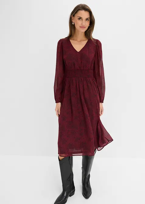 Chiffonkleid mit elastischem Bund in rot von vorne (Totalaufnahme) - bonprix