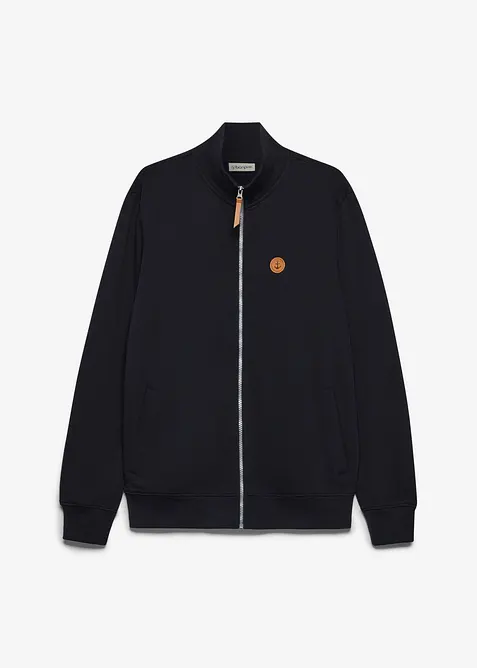 Stehkragen-Sweatjacke aus weichem Baumwoll-Mix in schwarz von vorne - bonprix