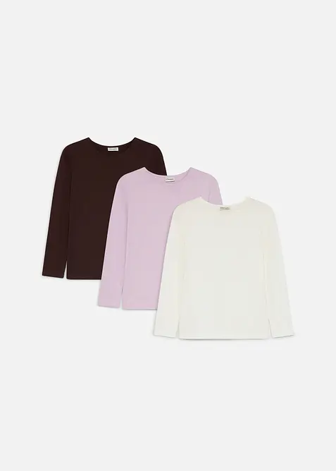 Langarmshirt aus reiner Baumwolle (3er Pack) in lila von vorne - bonprix