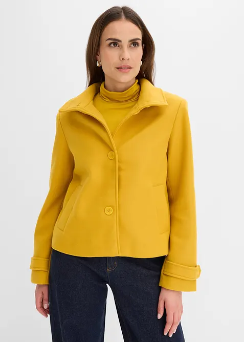 Jacke in Wolloptik in gelb von vorne (im Anschnitt) - bonprix