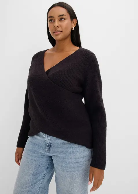 Wickelpullover mit V-Ausschnitt in schwarz von vorne (im Anschnitt) - bonprix