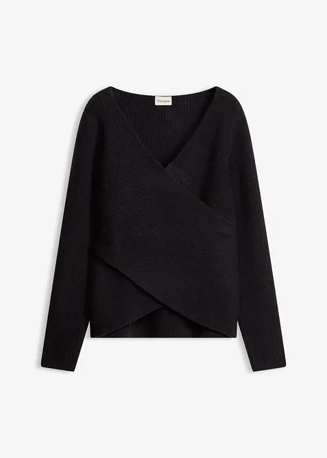 Wickelpullover mit V-Ausschnitt in schwarz von vorne - bonprix