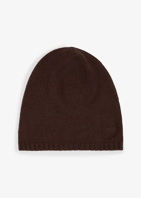 Feinstrickbeanie mit Merinowolle in braun von vorne - bonprix