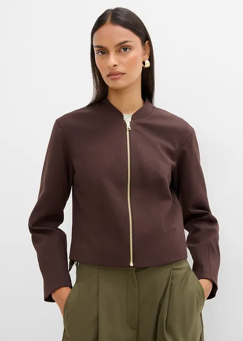 Blouson aus softem Viskose-Mix in braun von vorne (im Anschnitt) - bonprix