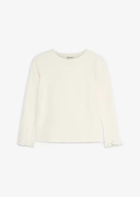 Langarmshirt aus elastischem Bio-Baumwoll-Mix in weiß von vorne - bonprix