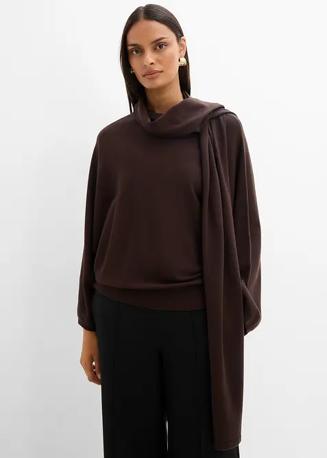 Feinstrickpullover aus softem Viskose-Mix in braun von vorne (im Anschnitt) - bonprix
