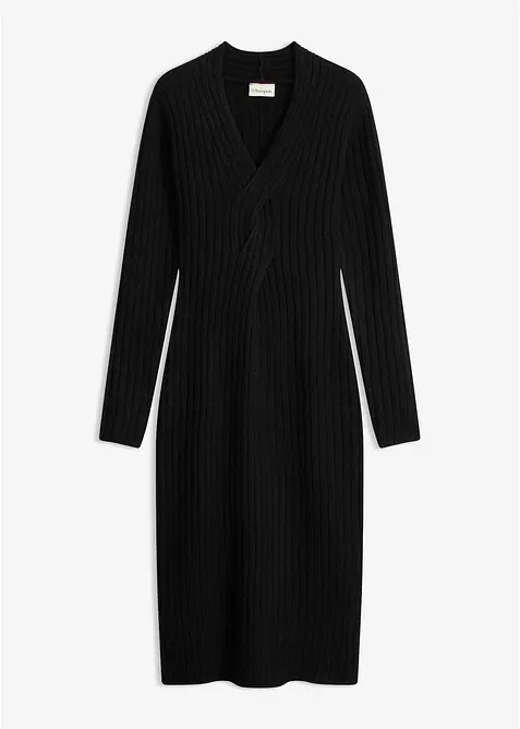 Strickkleid mit Wollanteil in schwarz von vorne - bonprix