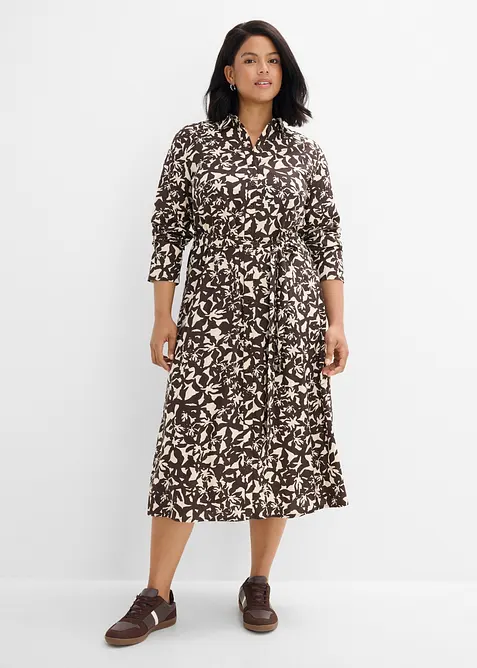 Hemdblusenkleid aus fließender Viskose in braun von vorne (Totalaufnahme) - bonprix