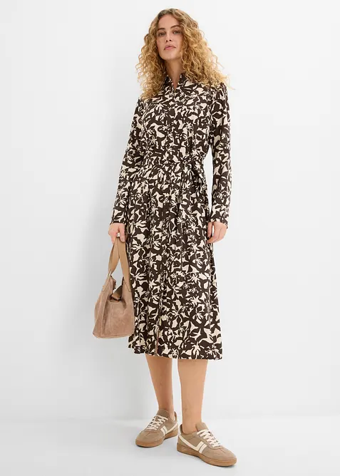 Hemdblusenkleid aus fließender Viskose in braun im Look von vorne (Totalaufnahme) - bonprix