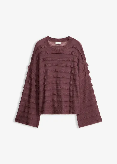 Oversize-Pullover, semi-transparent in lila von vorne - bonprix