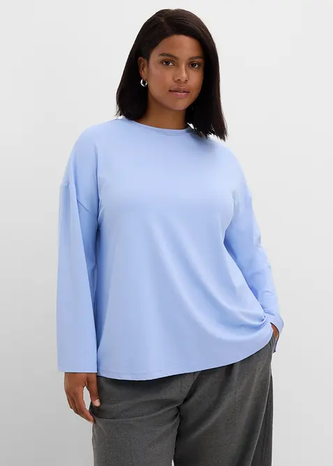 Longshirt aus leichtem Jersey in blau von vorne (im Anschnitt) - bonprix