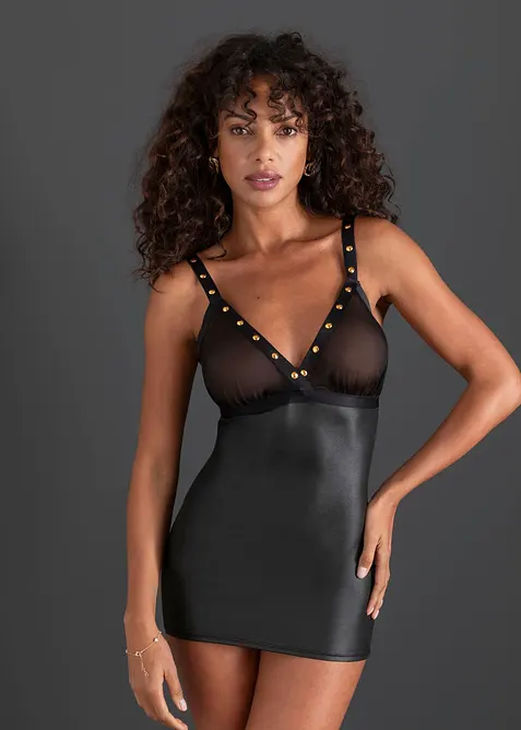 Kleid aus Wetlook in schwarz im Look von vorne (Totalaufnahme) - bonprix