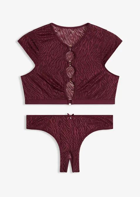 Bustier + Slip ouvert mit goldenen Accessoires (2-tlg.Set) in lila von vorne - bonprix