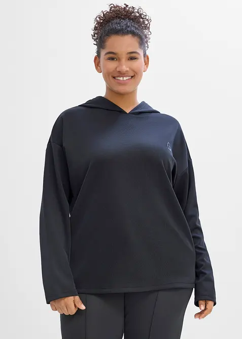 Oversized Sport-Hoodie, schnelltrocknend in schwarz von vorne (im Anschnitt) - bonprix