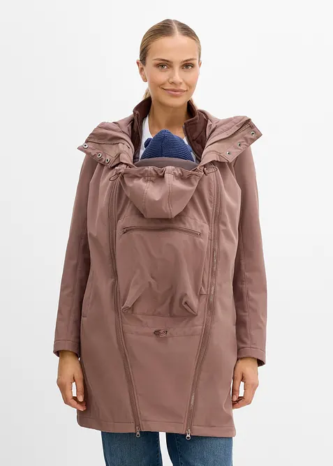 6-in-1 Umstands-Tragemantel mit herausnehmbarer Fleecejacke (4-tlg. Set) in braun von vorne (Totalaufnahme) - bonprix