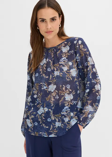 transparente Chiffon-Tunika in blau von vorne (im Anschnitt) - bonprix