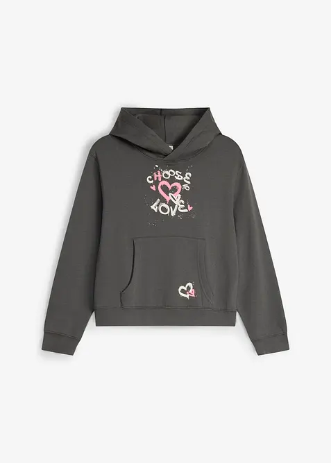 Hoodie aus weicher Bio-Baumwolle in grau von vorne - bonprix