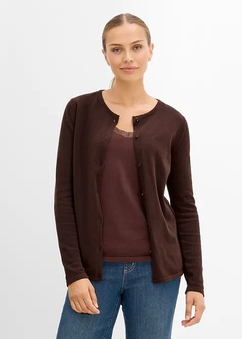 2-in-1 Umstandsstrickjacke mit Stillfunktion in braun von vorne (im Anschnitt) - bonprix