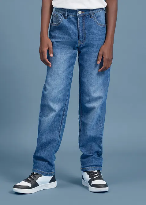 Regular-Fit-Stretchjeans mit verstellbarem Bund, Straight in blau von vorne - bonprix