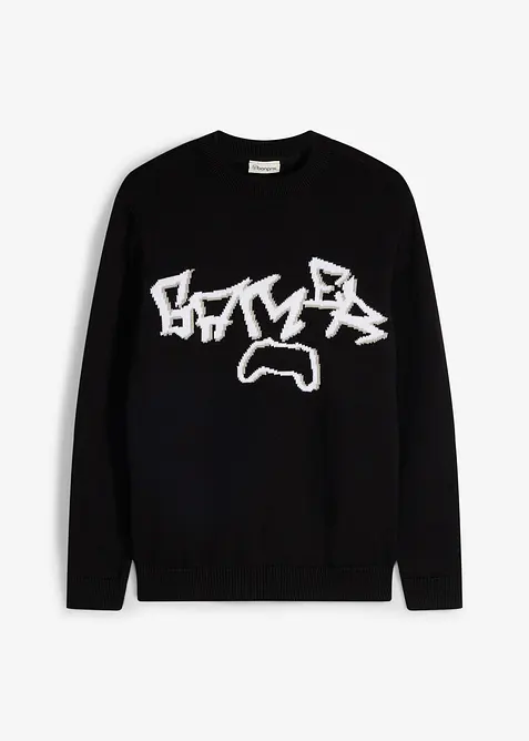 Grobstrick-Pullover aus reiner Baumwolle in schwarz von vorne - bonprix