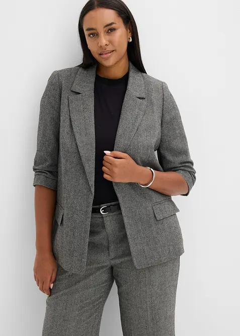 Longblazer aus weichem Woll-Mix in schwarz von vorne (im Anschnitt) - bonprix