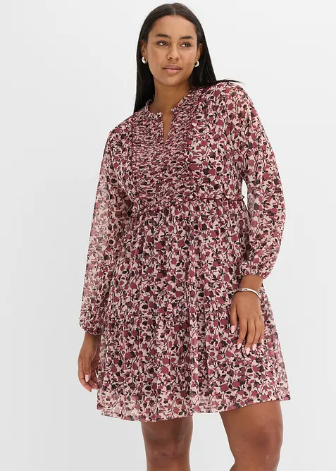 Jerseykleid aus feinem Mesh in rot von vorne (Totalaufnahme) - bonprix