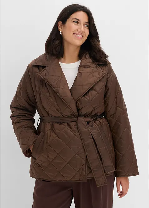 Leicht wattierte Steppjacke in braun von vorne (im Anschnitt) - bonprix