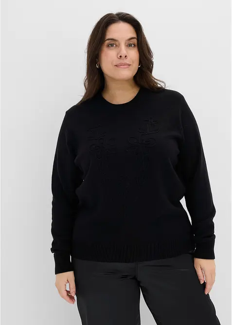 Feinstrickpullover aus Viskose-Mix in schwarz von vorne (im Anschnitt) - bonprix